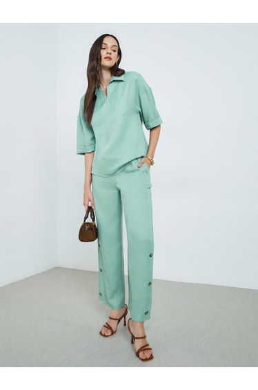 Mint Green Linen Short Sleeve Top and Trousers Co-Ords