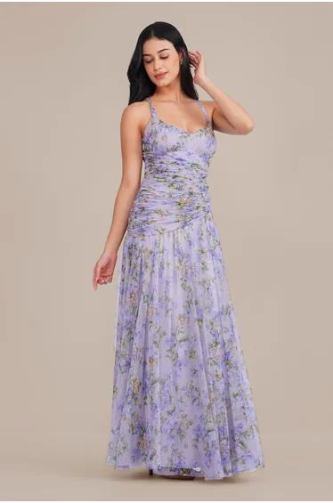 Hosanna Tulle Maxi Dress in Lilac Print