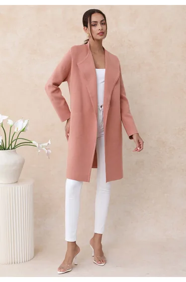 Classy Open Front Knit Coat in Coral
