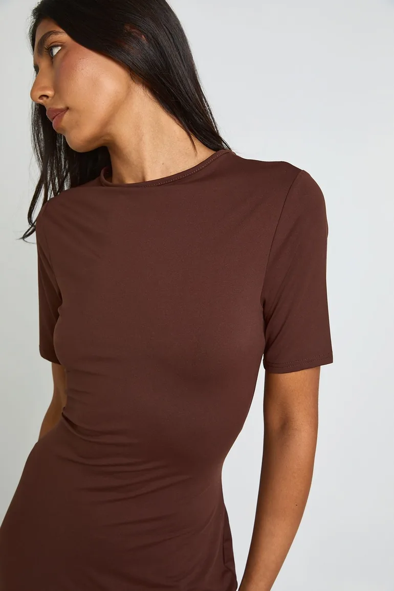 Tall Basic Short Sleeve Maxi Dress - chocolate - 3