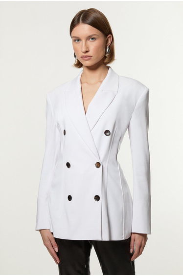 Tailored Contrast Tipped Stitch Detail Double Breasted Jacket