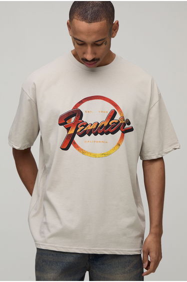 Oversized Fender License Print T-shirt - stone
