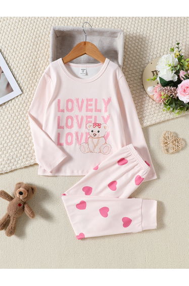 Girls Pink Lovely Bear T-Shirt and Pyjama Set