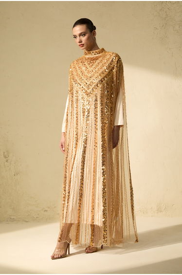 Shining Luxury Gold Chevron Sequin Tulle Maxi Dress