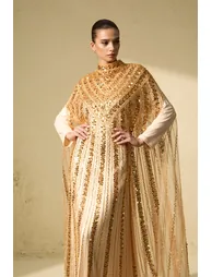 Shining Luxury Gold Chevron Sequin Tulle Maxi Dress - 5
