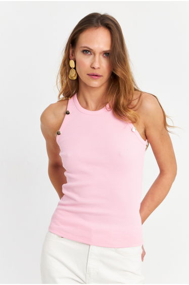Dusty-Pink Button up Sleeveless Camisole Women's Blouse