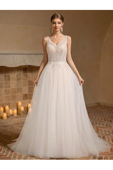 Modecrush Maxi wedding Dress Bridesmaid V-neck Elegant Backless Dress