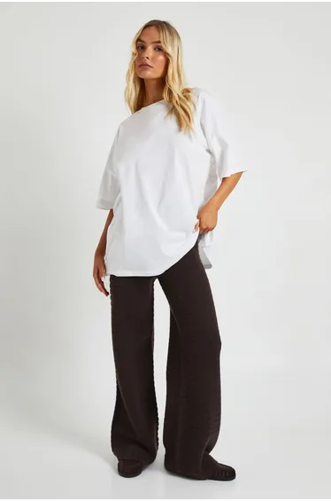 Textured Knit Wide Leg Knitted Trouser - chocolate