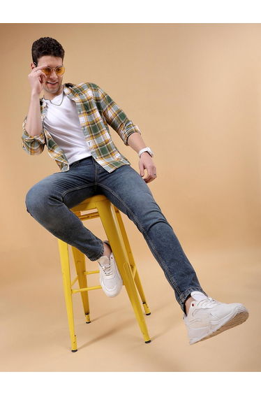 Men Navy Blue Slim Fit Faded Jeans