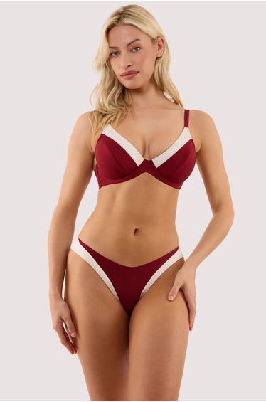 Stasia Wine and Ivory High Leg Brief