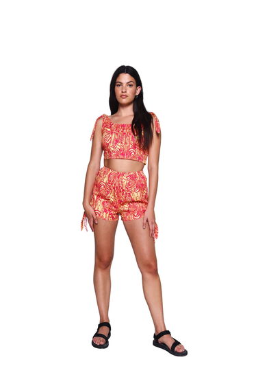 Glamorous Lime Pink Zebra Print Tie Back Crop Top