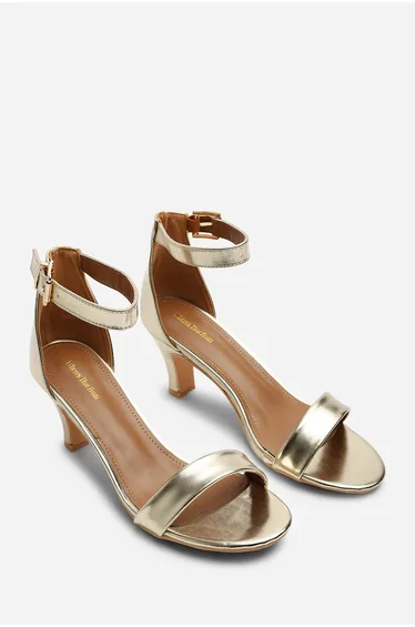 Elanor Gold Open Toe Mid Heel Sandals