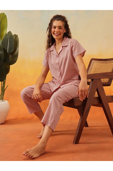 Dobby Weave Buttoned Shirt and Pyjama Set