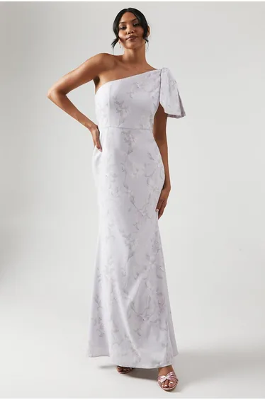 Printed Bow One Shoulder Dress