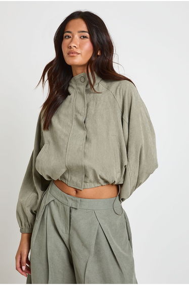 Funnel Neck Peached Jacket - green