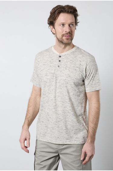 Mid Grey Short Sleeve Slub Grandad Neck T-Shirt