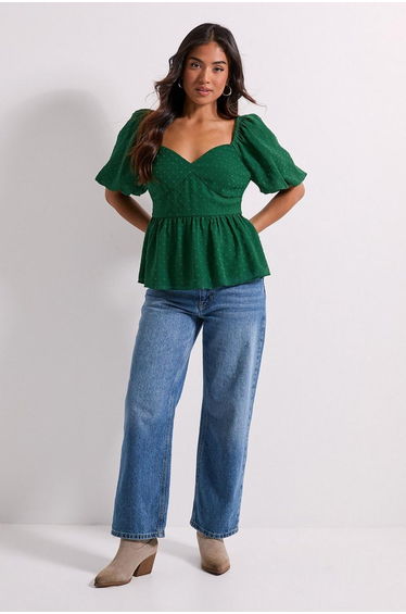 Petite Sweetheart Tie Back Puff Sleeve Top