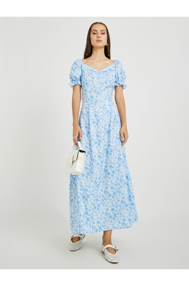 Floral Print Puff Sleeve A-Line Dress