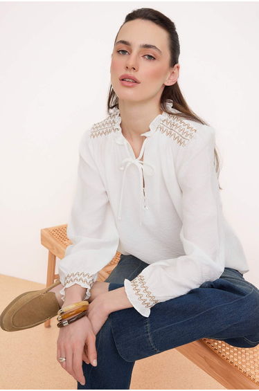 White Textured Gipe Detailed Oversized /Wide Fit Shirt