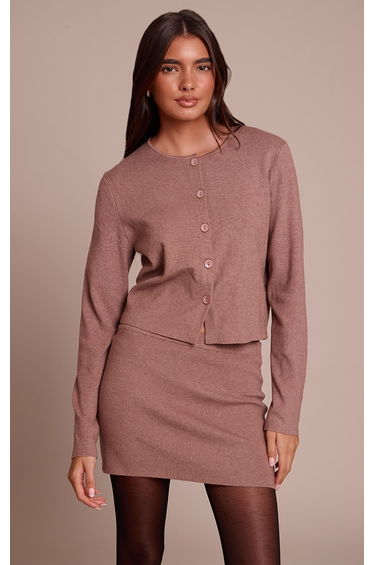 Mocha Compact Knit Collarless Cardigan