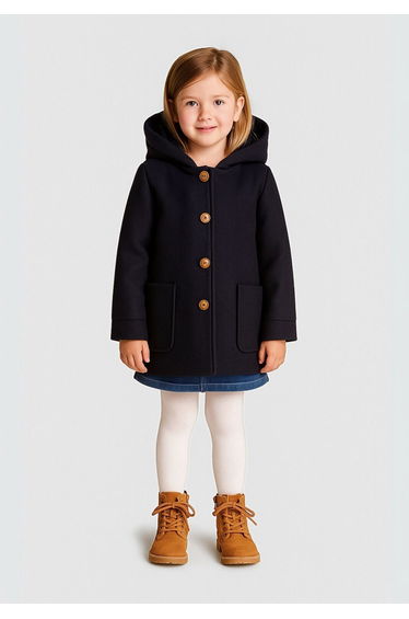 Girls Classic short winter coat with hood and buttons