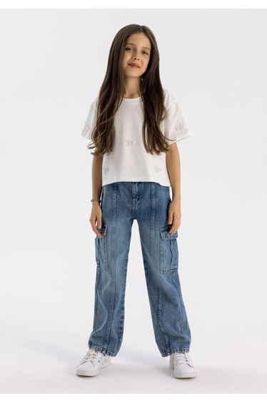 Girls Denim Cargo Jeans