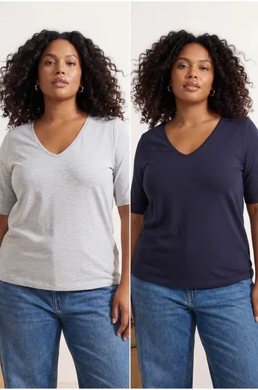 Navy Blue-Grey 2 Pack Lycra Combed Cotton Single Jersey Knitted Plus Size Blouse