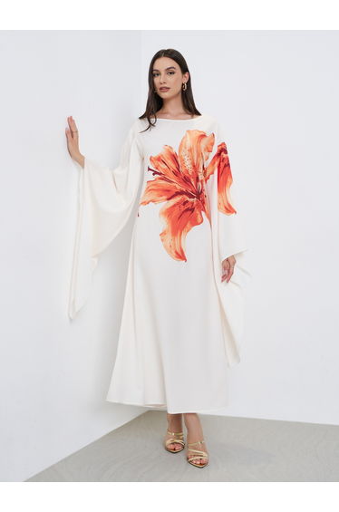 Floral Printed Bell Sleeve A-Line Maxi Dress