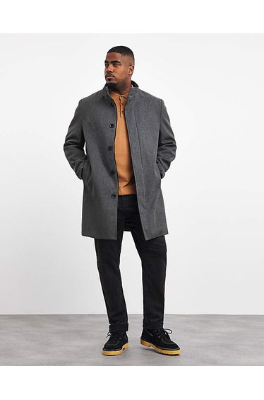 Grey Faux Wool Funnel Neck Coat