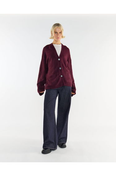 Burgundy Button-Front V-Neck Cardigan