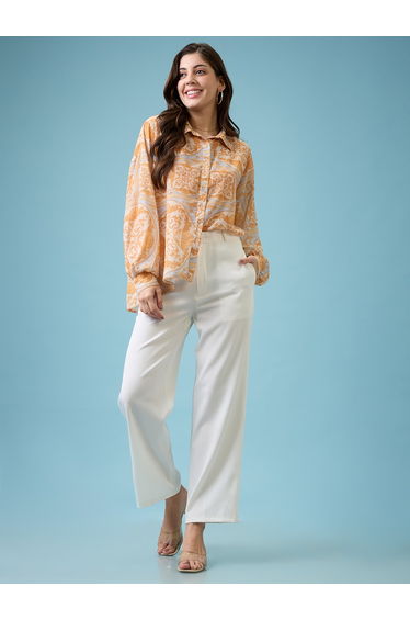Yellow Ethnic Print Oversized Shirt