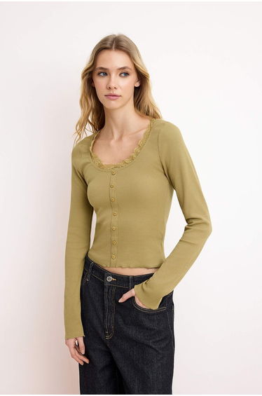 Khaki Knitted Blouse