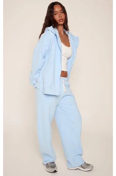 Light Blue Funnel Neck Double Zip Oversized Hoodie