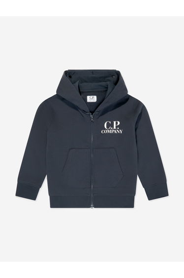 C.P. Company Boys Goggle Hooded Zip Up Top in Navy