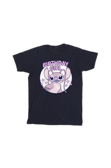 Lilo & Stitch Girls Birthday Girl Cotton T-Shirt - Navy Blue
