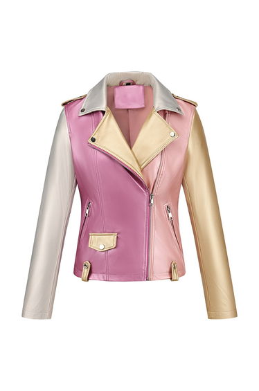 Color Block Zip Up Biker Jacket