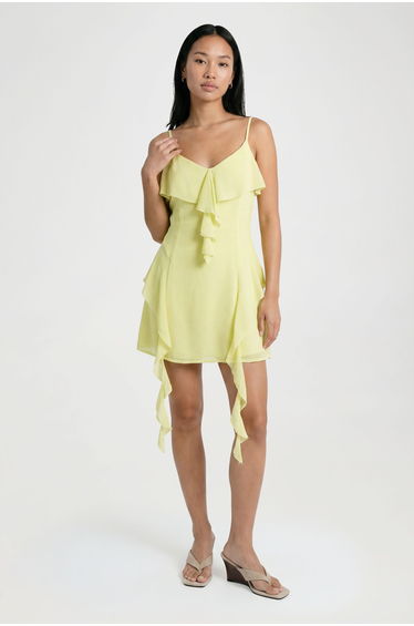 Ruffle Chiffon Mini Dress - lemon