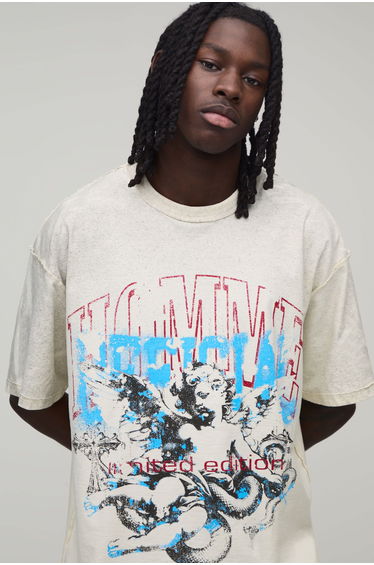 Ecru Oversized Exposed Seam Renaissance Spray Wash T-Shirt - ecru