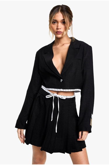 Tailored Woven Pleated Mini Skirt - black
