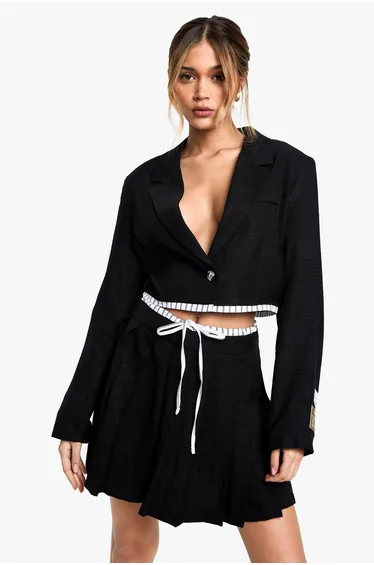 Tailored Woven Pleated Mini Skirt - black