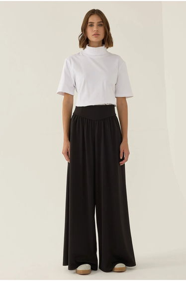 High Waist Pleated Wide Leg Jersey Pants