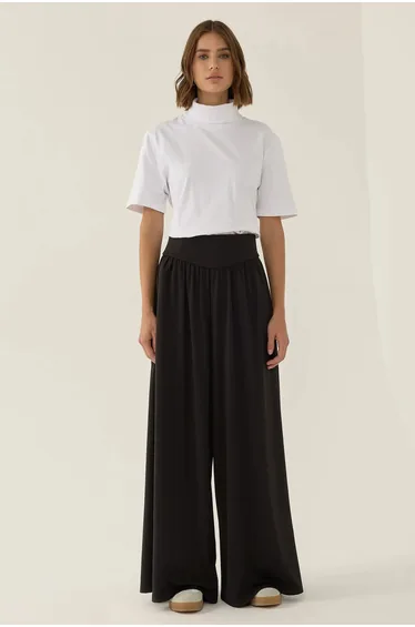 High Waist Pleated Wide Leg Jersey Pants
