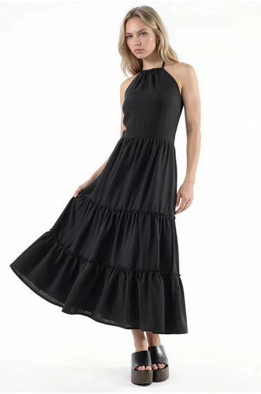 BUSEM Frilly Halter Neck Maxi Dress
