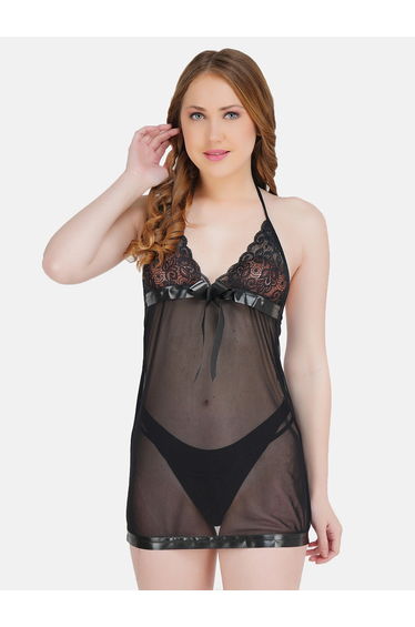 Women Black Lace Babydoll with Brief Set