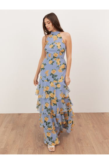 Anaya With Love Recycled Floral Print Halter Neck Tiered Maxi Dress