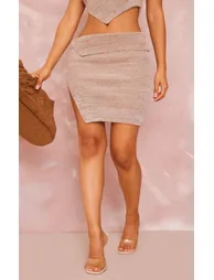 Petite Beige Bodycon Mini Skirt - 1