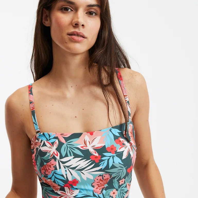Bustier Bra Swimming Costume in 1 Piece with Floral Print - 3