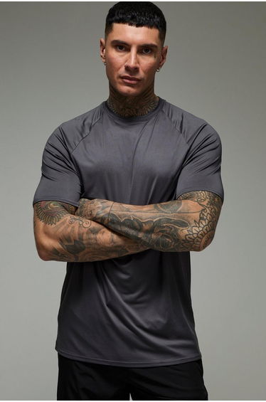 Tall Man Active Lightweight Essentials Gym Regular Fit Raglan T-shirt - charcoal