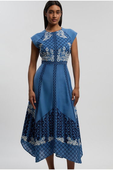 Petite Voile Embroidered Cutwork Sleeveless Woven Maxi Dress