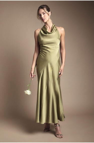 Petite Oasis Cowl Halterneck Satin Maxi Bridesmaid Dress